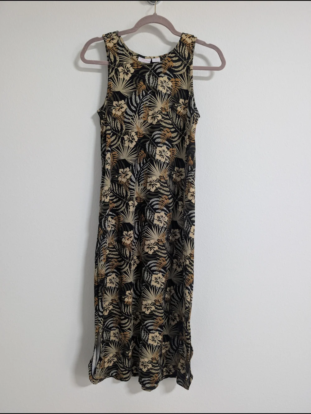 Tommy Bahama Women's M Black Tropical Floral Sleeveless Shift Midi Dress Stretch - Picture 2 of 10